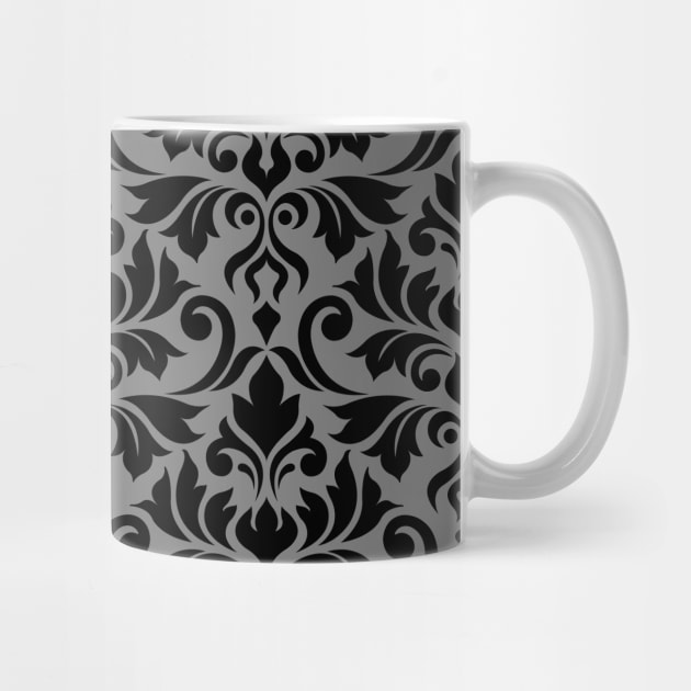 Flourish Damask Black on Gray by NataliePaskell